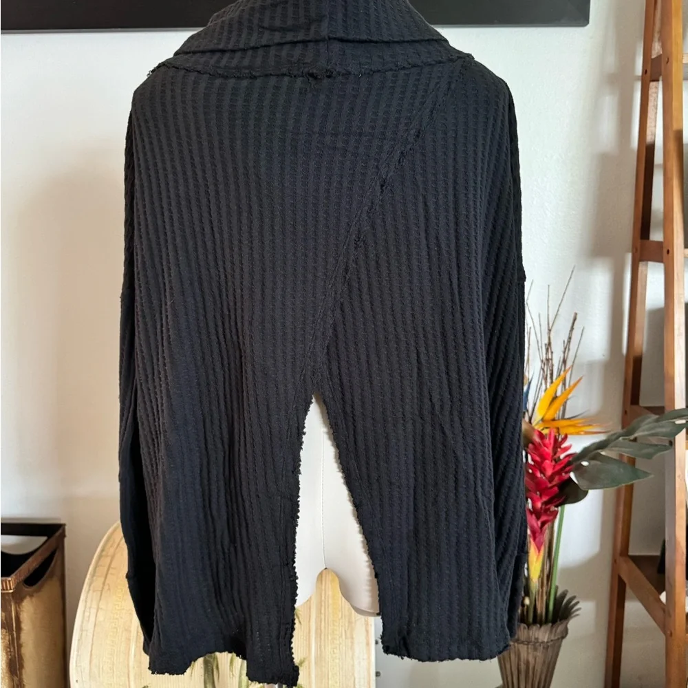 Free People Women's NWT Black Thermal Long Sleeve Cowl Neck Oversized S $88